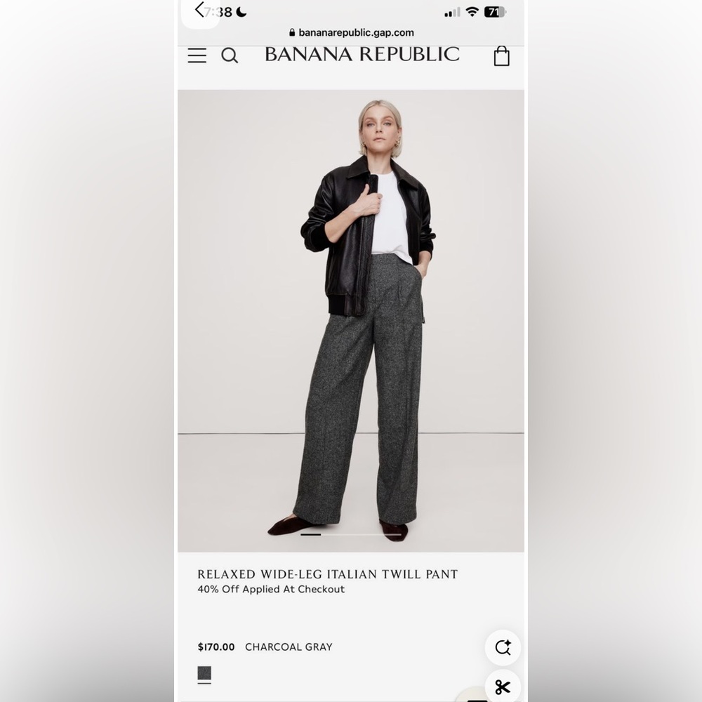 Banana Republic Relaxed Wide-Leg Italian Twill Pants Size 6P